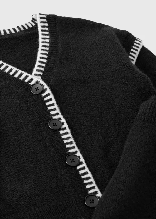Girls Black Contrast Stitch Knit Cardigan & Trousers Set (7-15yrs) - 7 Yrs Image 2