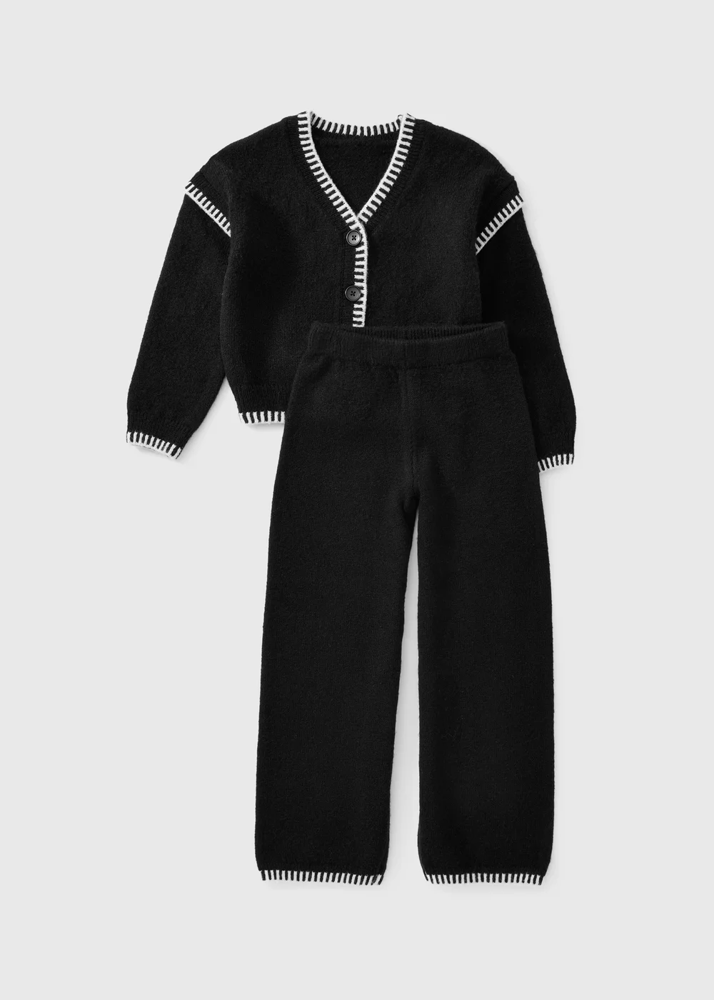 Girls Black Contrast Stitch Knit Cardigan & Trousers Set (7-15yrs) - 7 Yrs Image 1