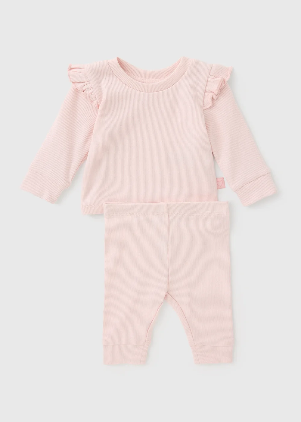 Baby Pink Frill Ribbed Top & Legging Set (0-23mths) - Up to 1 Month Image 1