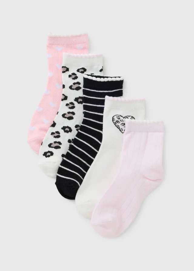 5 Pack Girls Ankle Socks (Younger 6-Older 6.5)