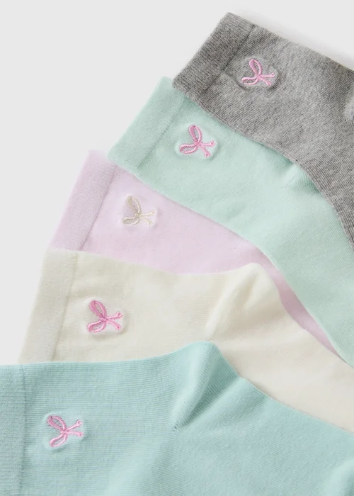 5 Pack Girls Pastel Bow Ankle Socks (Younger 6-Older 6.5) - 6-8.5 Image 2