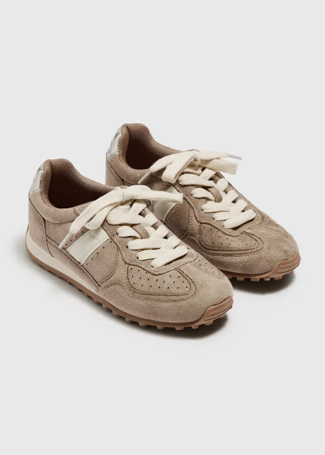 Beige Suede Retro Trainers