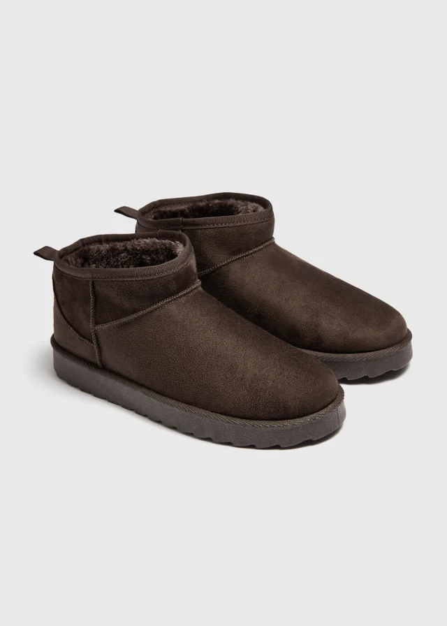 Chocolate Brown Faux Suede Mini Snug Boots