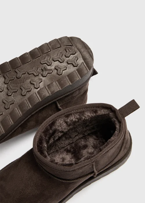 Chocolate Brown Faux Suede Mini Snug Boots - 4 Image 3