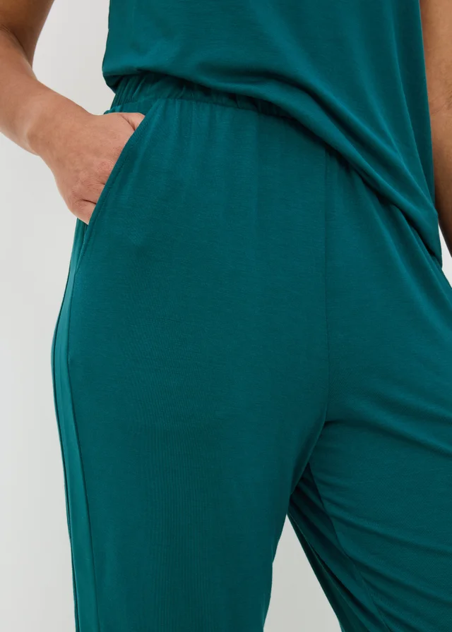 Teal Satin Cuffed Pyjama Jogging Bottoms
