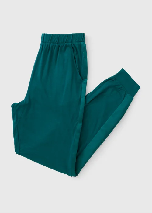 Teal Satin Cuffed Pyjama Jogging Bottoms - XS Image 3