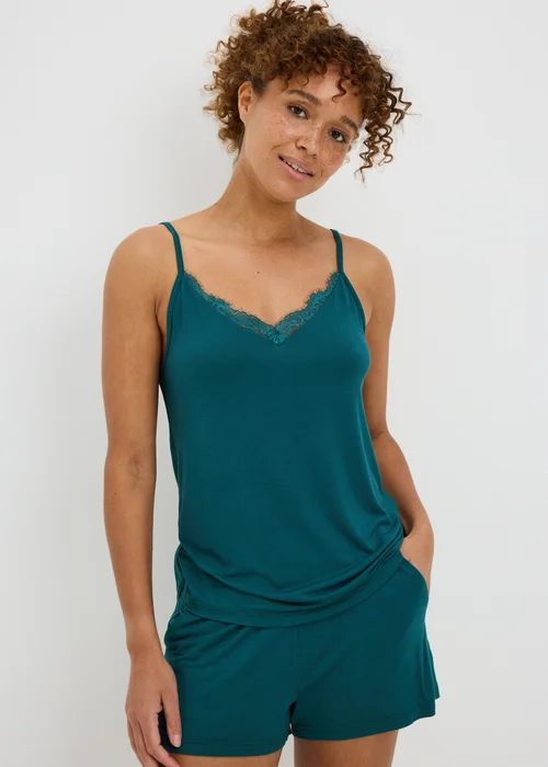 Teal Lace Pyjama Vest Top - XS Image 1