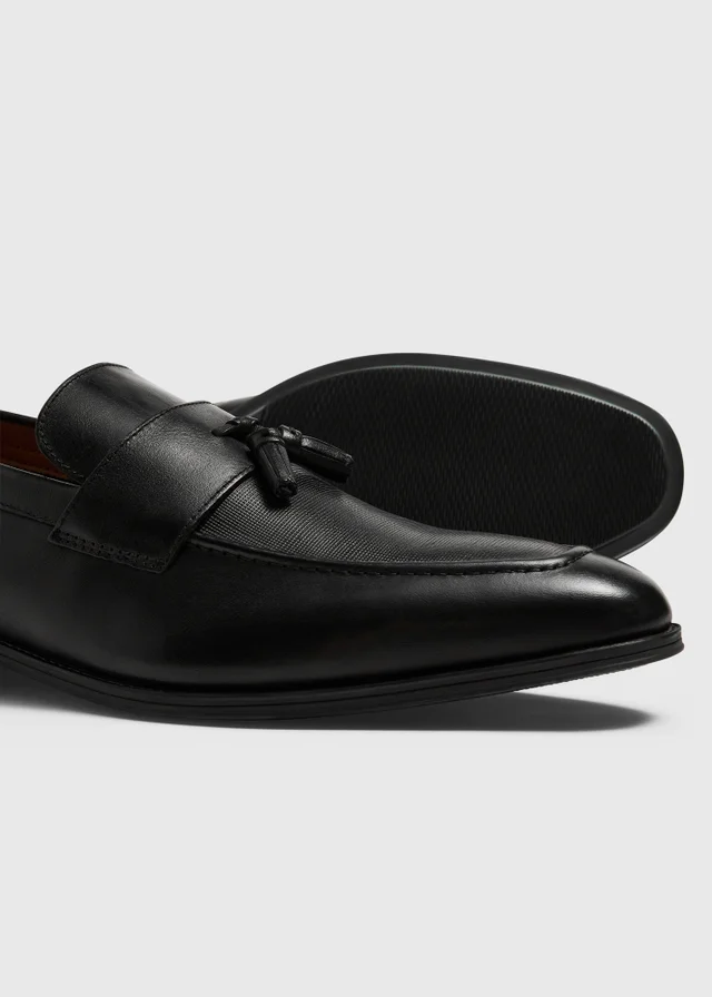 Black Tassel Leather Loafers