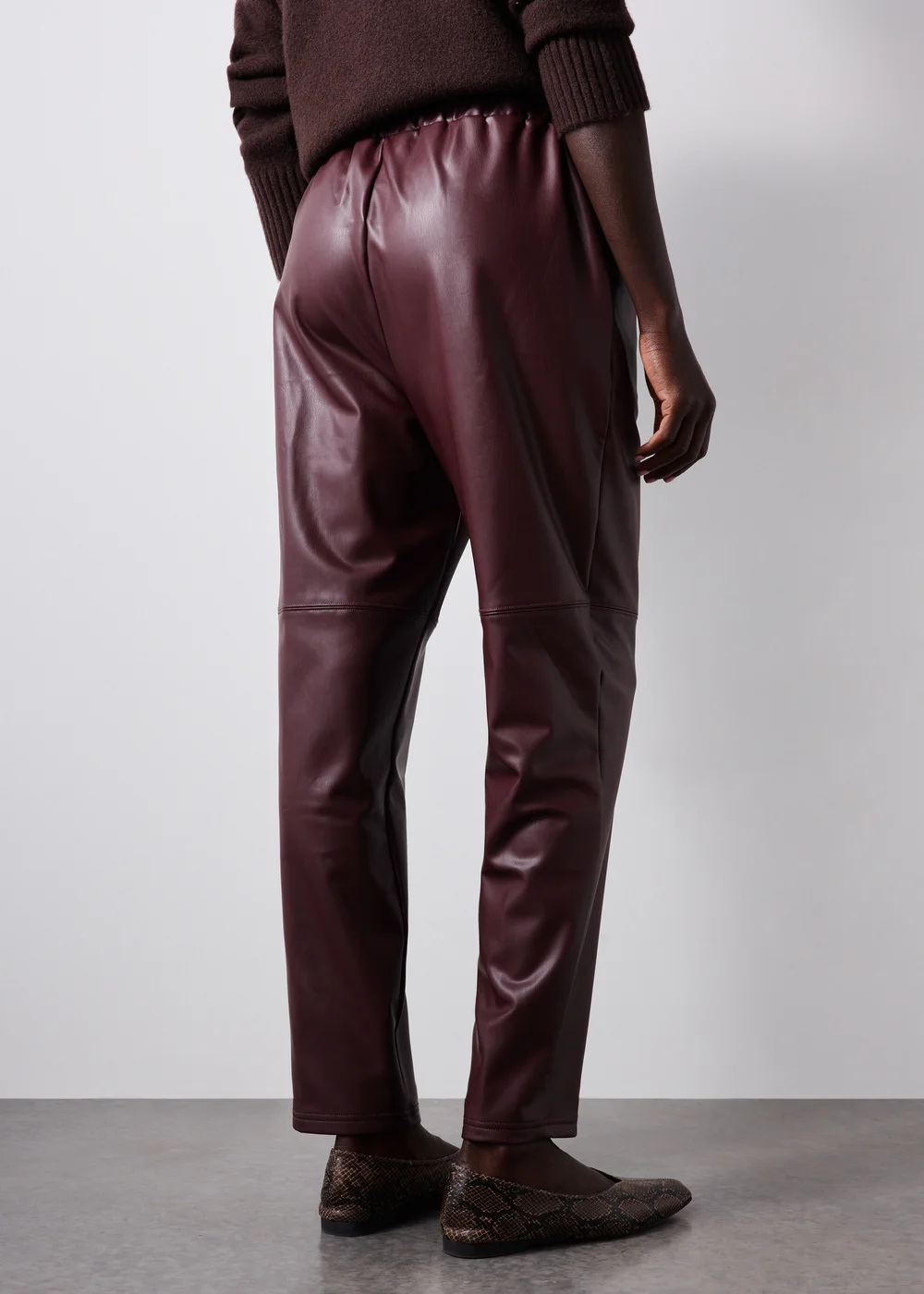 Burgundy Tapered Faux Leather Trousers - 8 Image 3