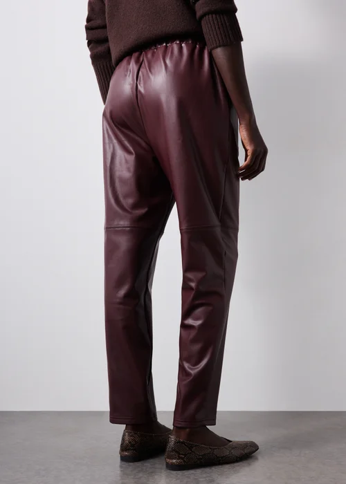 Burgundy Tapered Faux Leather Trousers - 8 Image 3