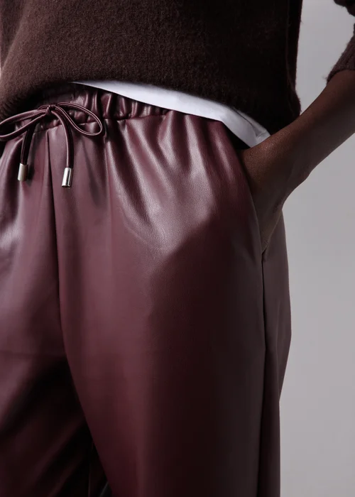 Burgundy Tapered Faux Leather Trousers - 8 Image 4