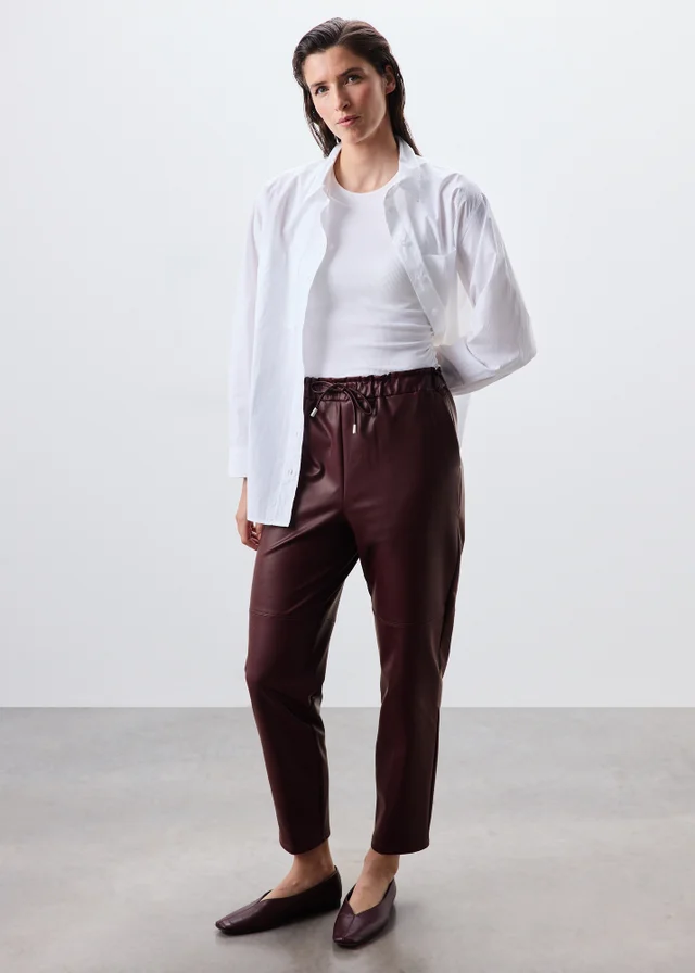 Burgundy Tapered Faux Leather Trousers