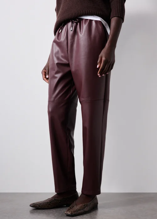 Burgundy Tapered Faux Leather Trousers - 8 Image 2