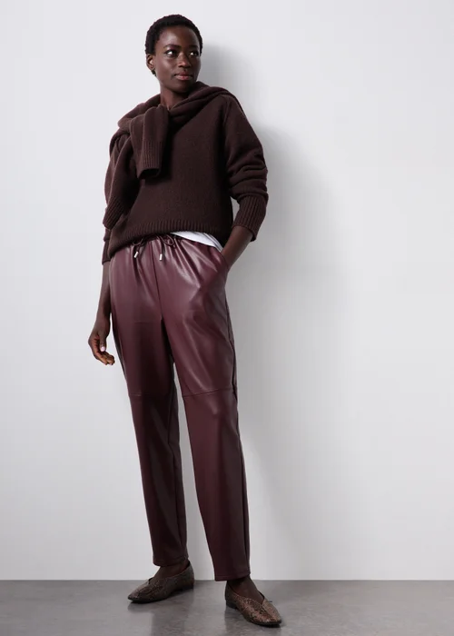 Burgundy Tapered Faux Leather Trousers - 8 Image 1