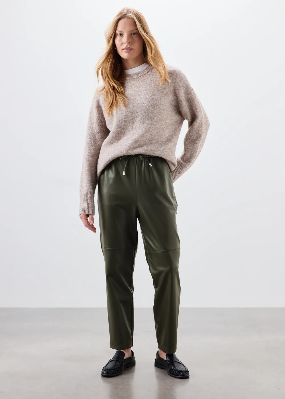 Olive Faux Leather Tapered Trousers - 8 Image 4
