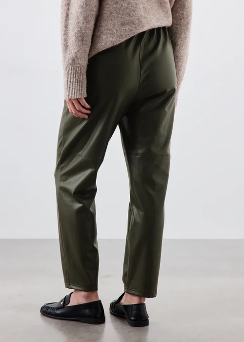 Olive Faux Leather Tapered Trousers - 8 Image 2