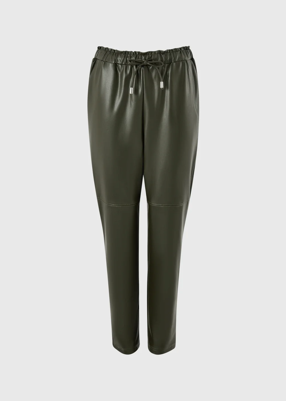 Olive Faux Leather Tapered Trousers - 8 Image 1