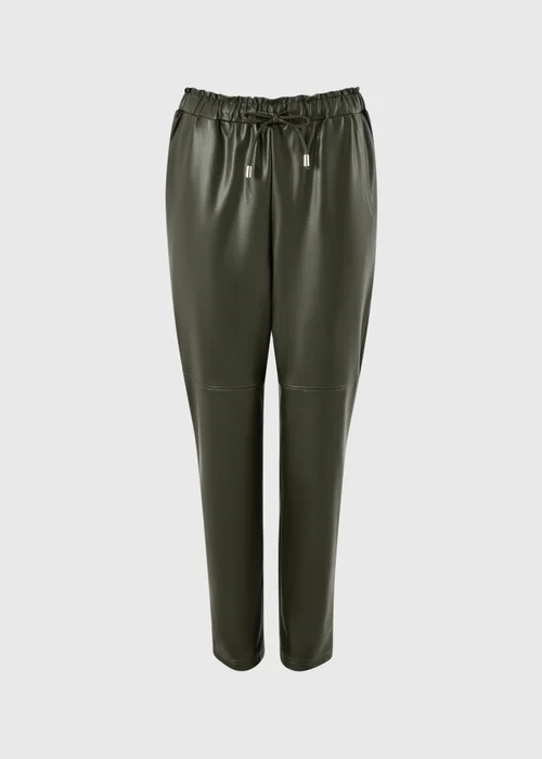 Olive Faux Leather Tapered Trousers - 8 Image 5