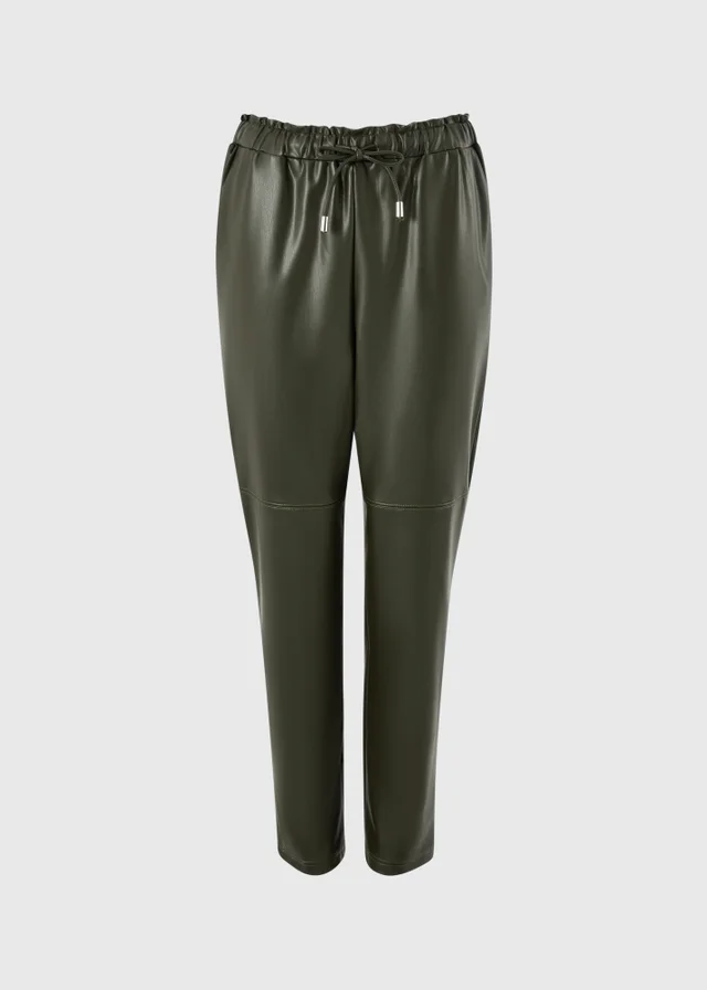 Olive Faux Leather Tapered Trousers