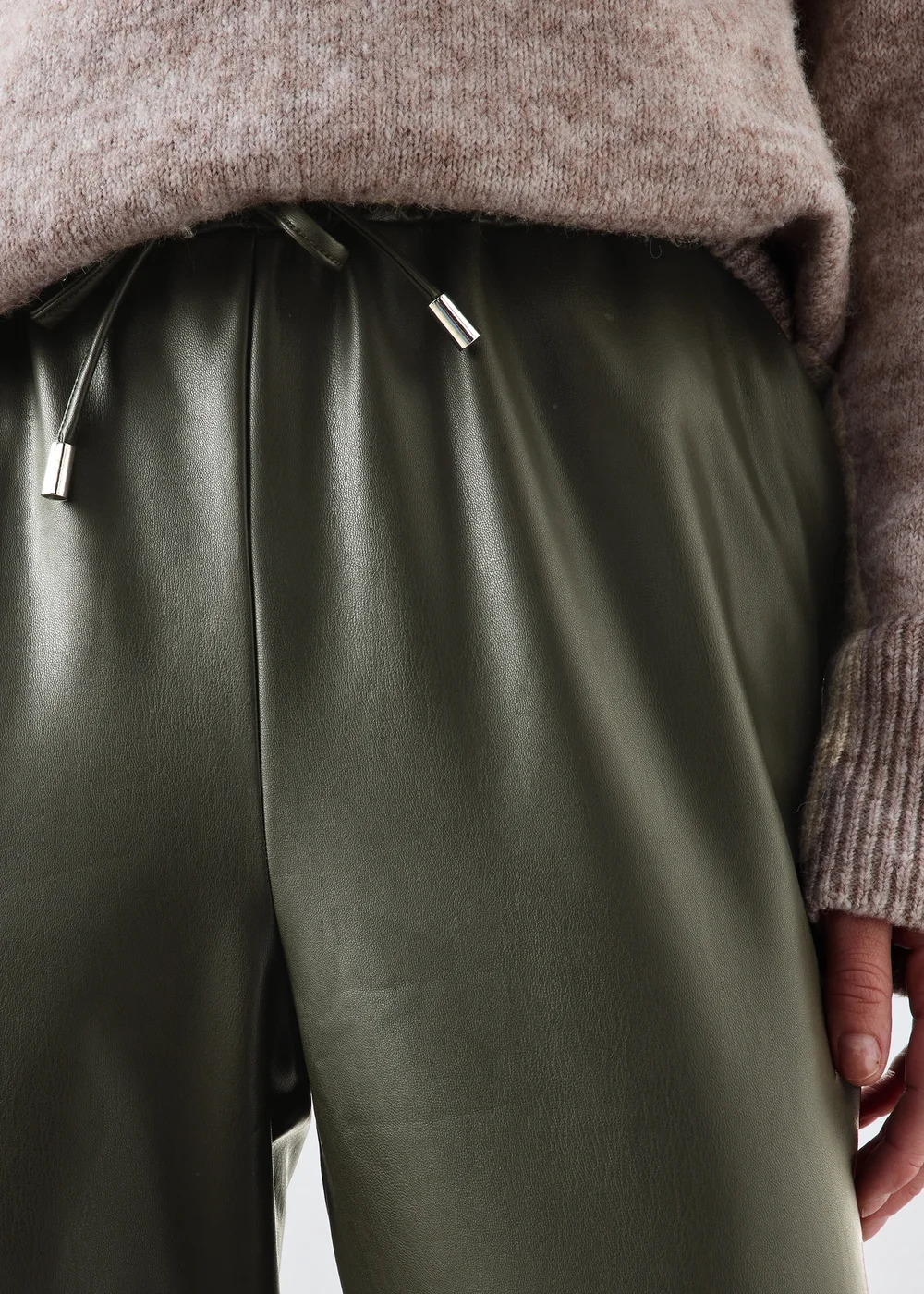 Olive Faux Leather Tapered Trousers - 8 Image 3