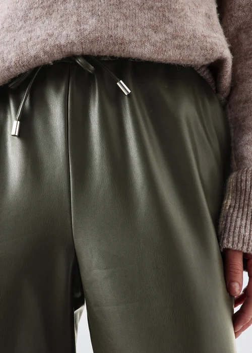 Olive Faux Leather Tapered Trousers - 8 Image 3