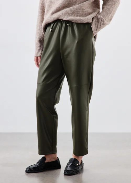 Olive Faux Leather Tapered Trousers - 8 Image 1