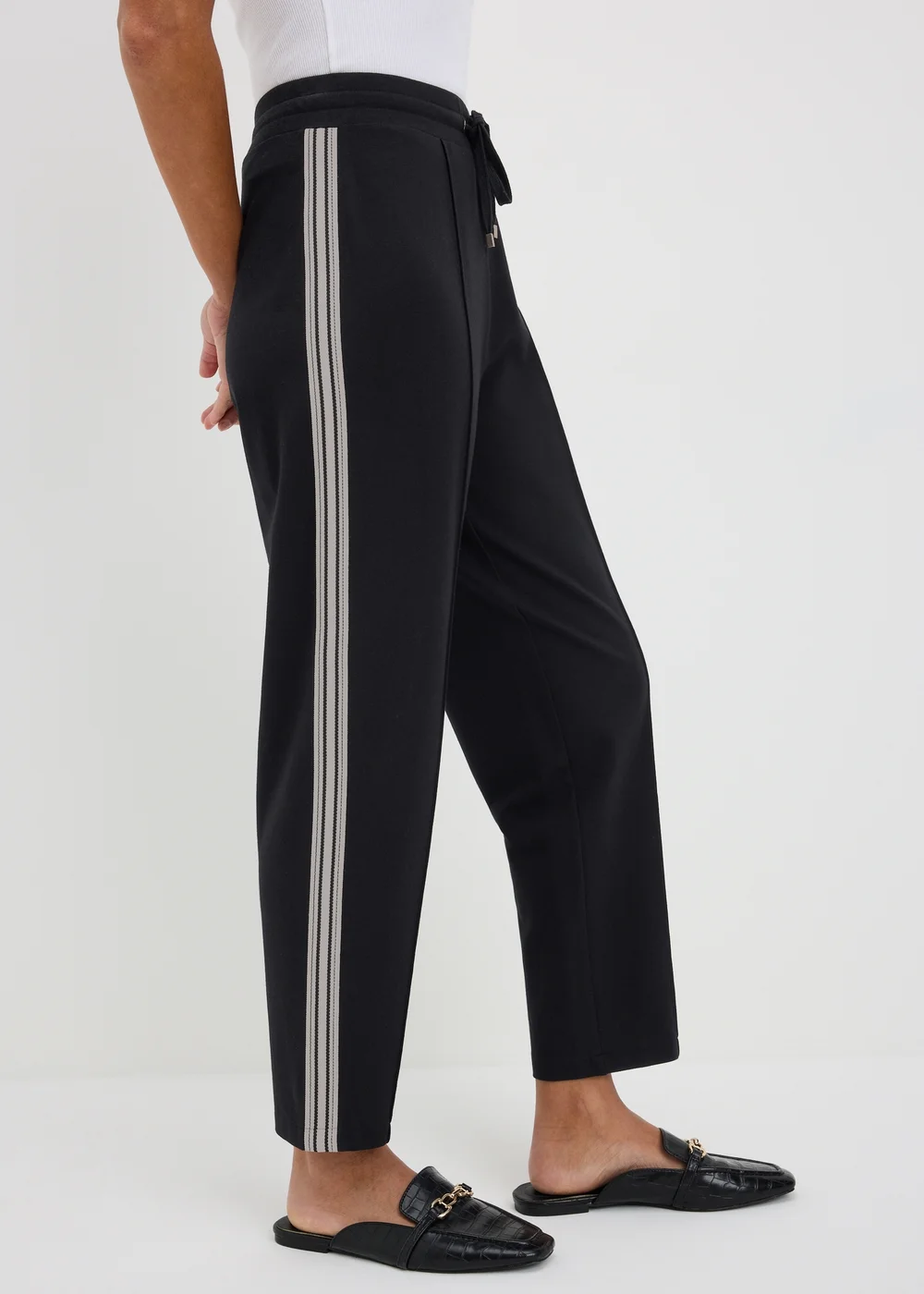 Black Side Stripe Ponte Tapered Trousers - 8 Image 2