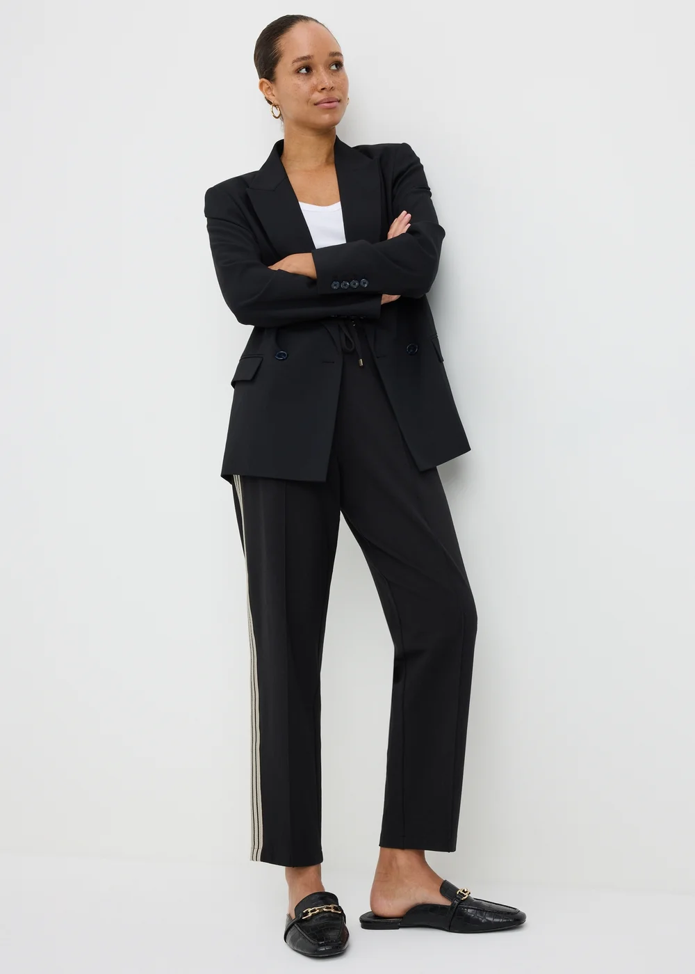 Black Side Stripe Ponte Tapered Trousers - 8 Image 1