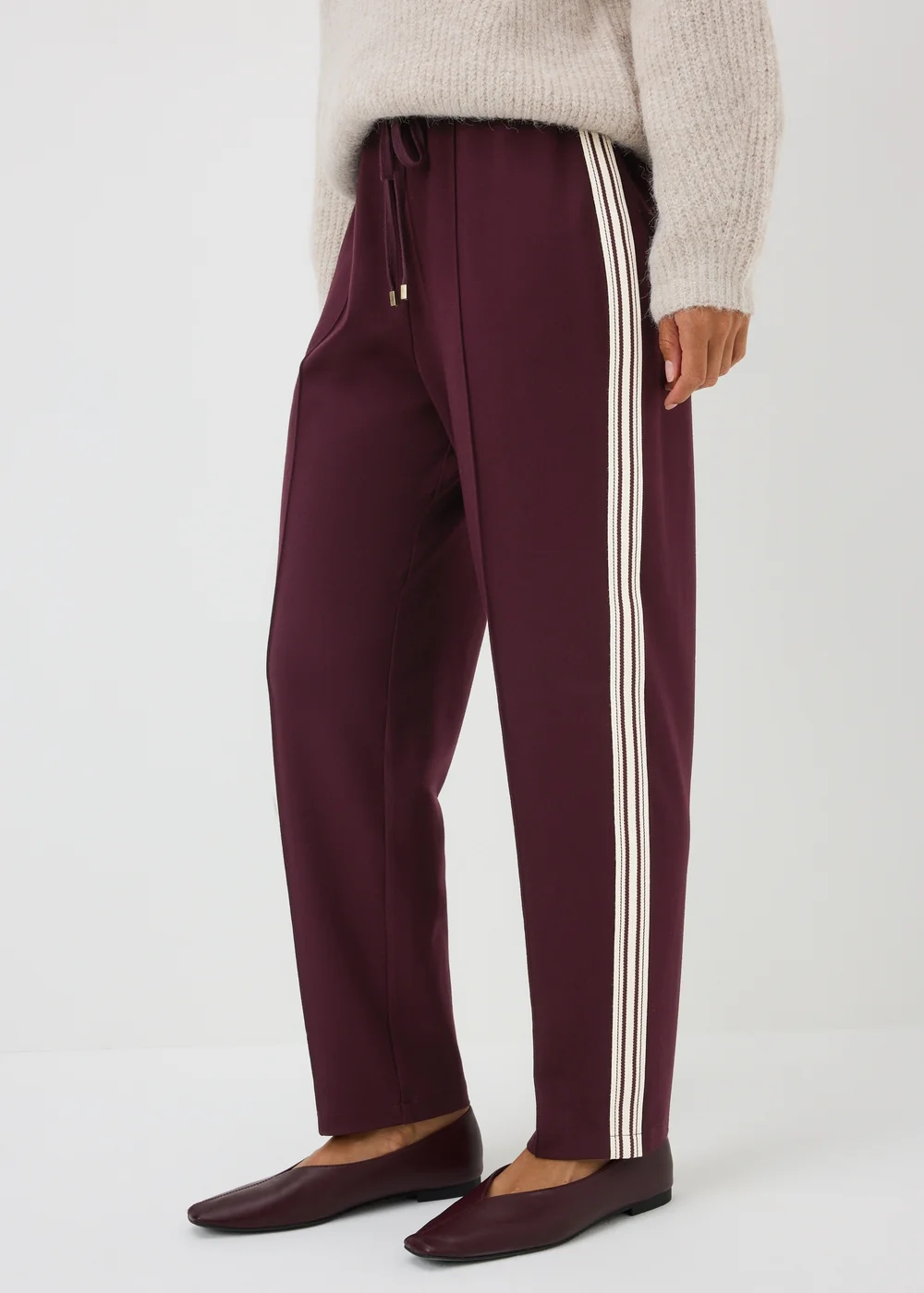 Burgundy Side Stripe Ponte Tapered Trousers - 8 Image 2