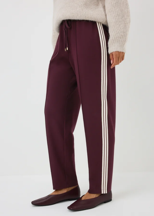 Burgundy Side Stripe Ponte Tapered Trousers