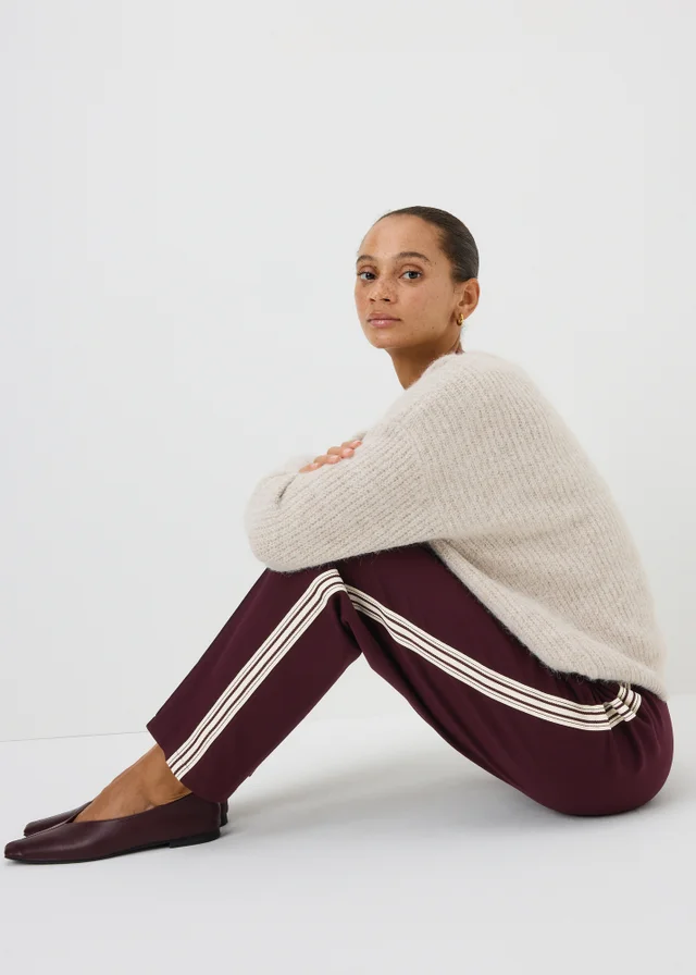 Burgundy Side Stripe Ponte Tapered Trousers