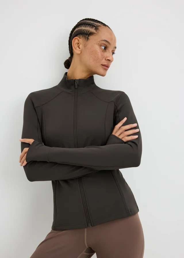 Souluxe Chocolate Brown Funnel Neck Zip Through Sports Jacket