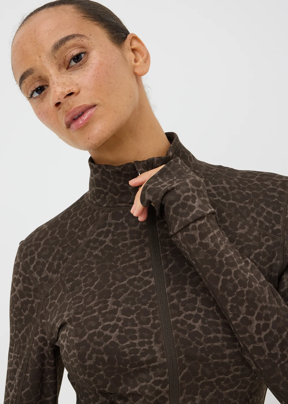 Souluxe Brown Leopard Print Funnel Neck Zip Through Sports Jacket - 6 Image 3