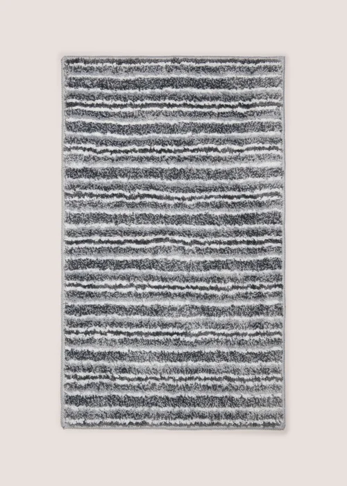 Grey Tufted Striped Bath Mat Image 1