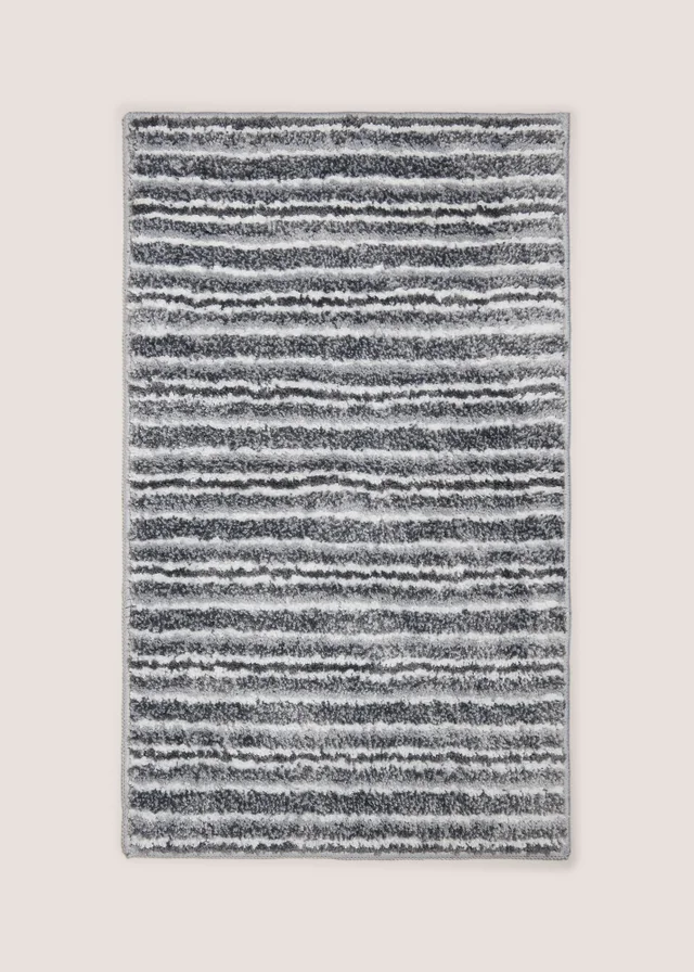 Grey Tufted Striped Bath Mat