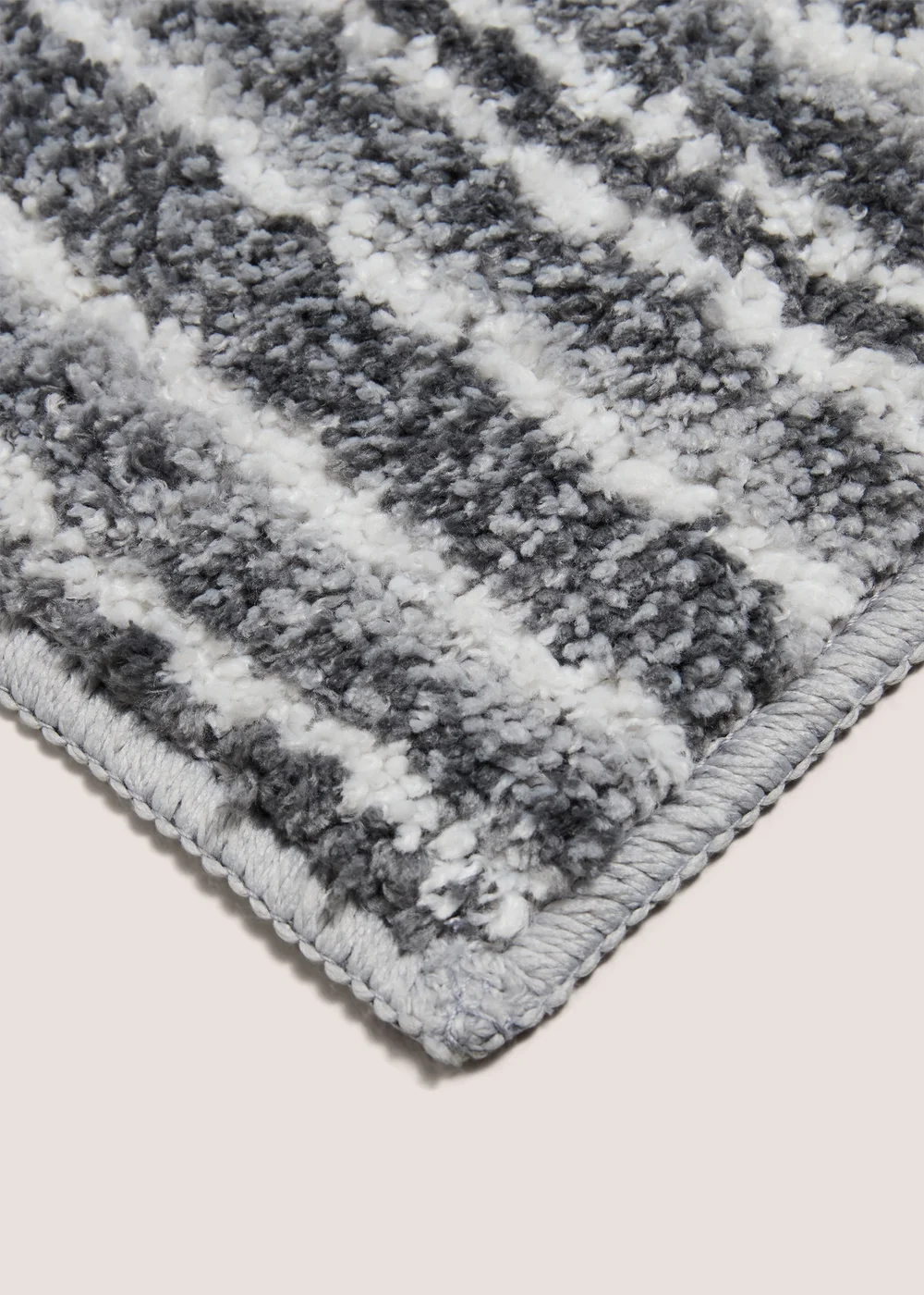 Grey Tufted Striped Bath Mat Image 2