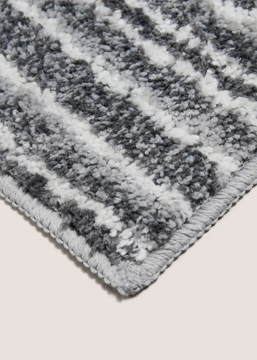 Grey Tufted Striped Bath Mat Image 2