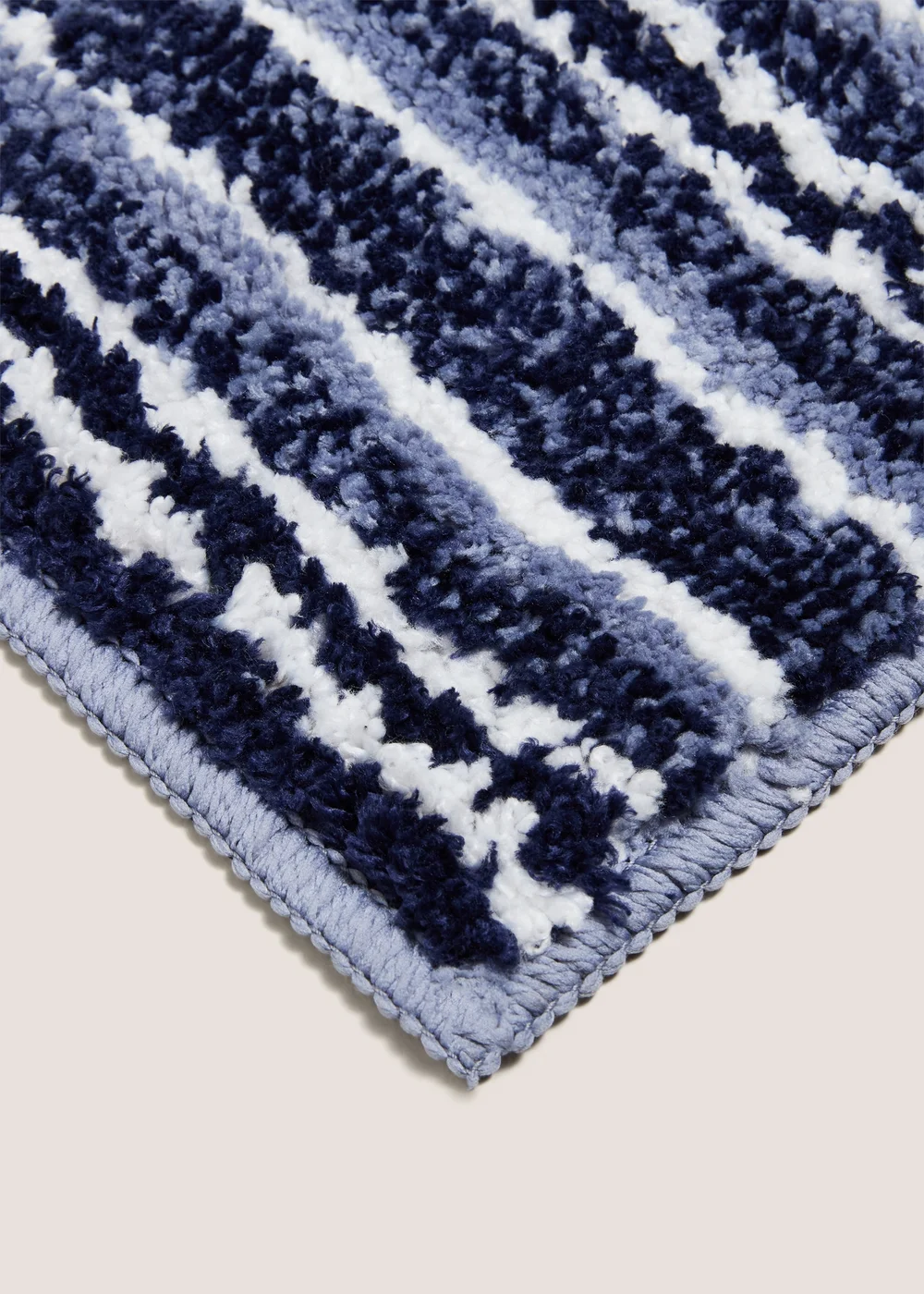 Blue Tufted Striped Bath Mat Image 2