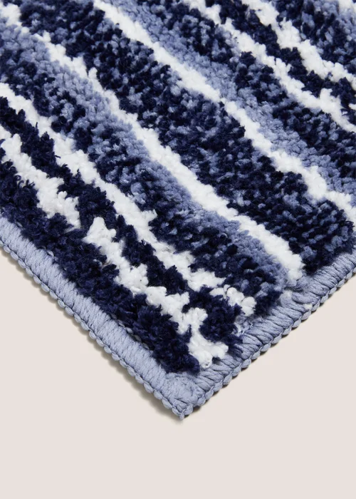 Blue Tufted Striped Bath Mat Image 2
