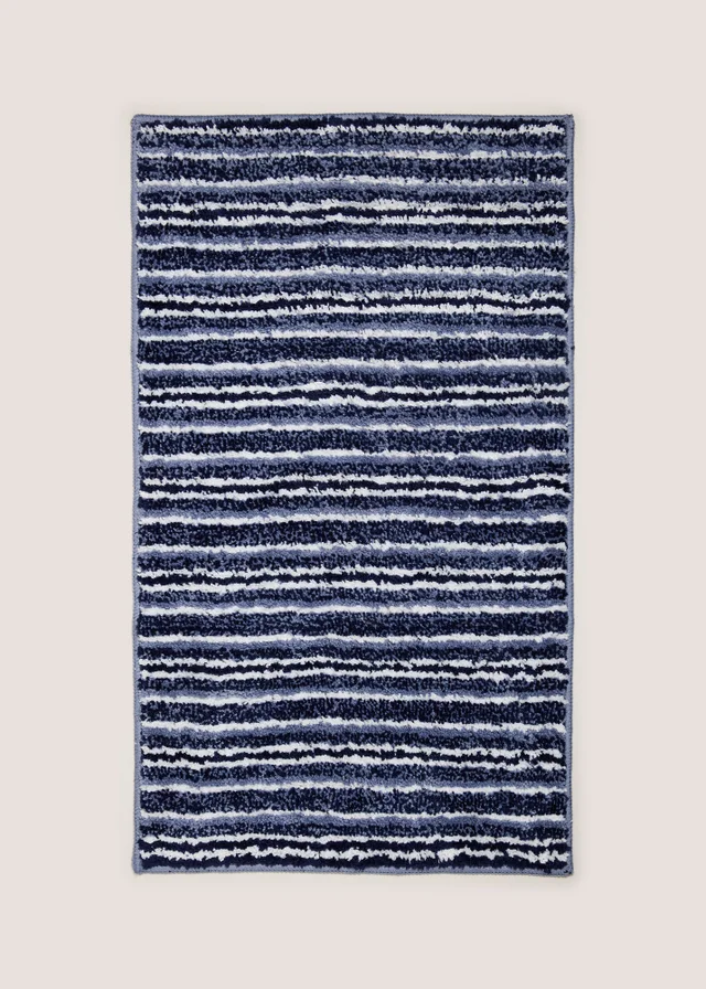 Blue Tufted Striped Bath Mat