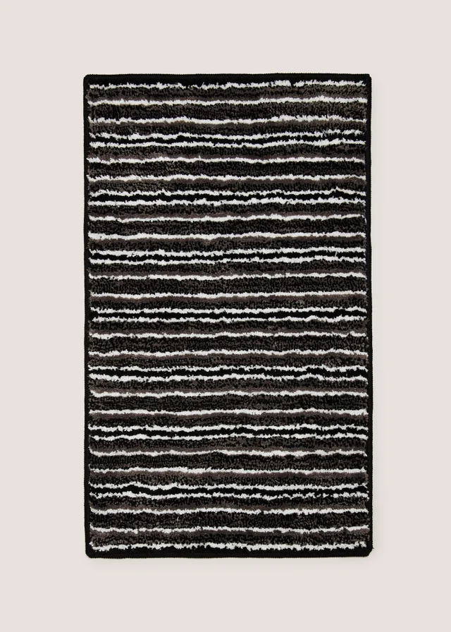 Black Tufted Striped Bath Mat