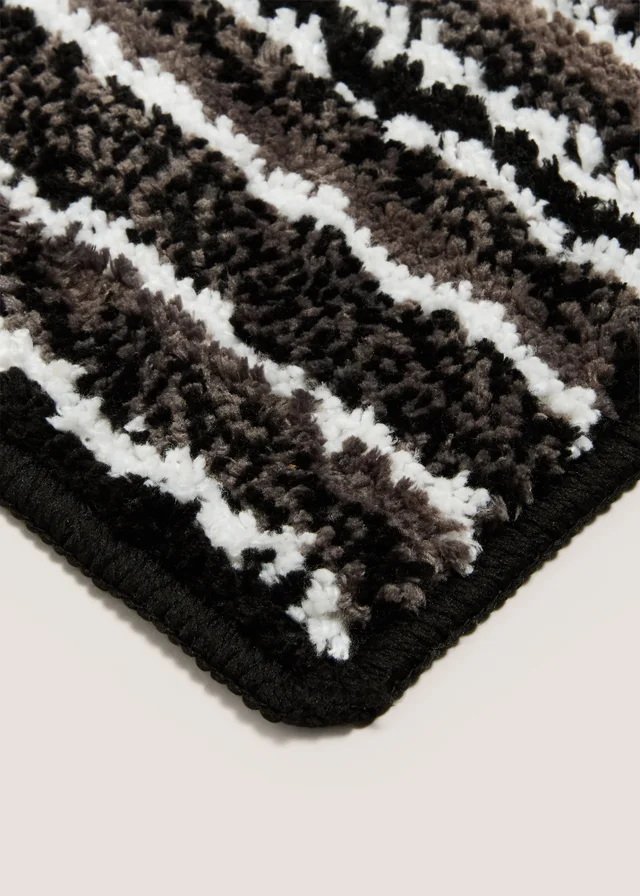 Black Tufted Striped Bath Mat
