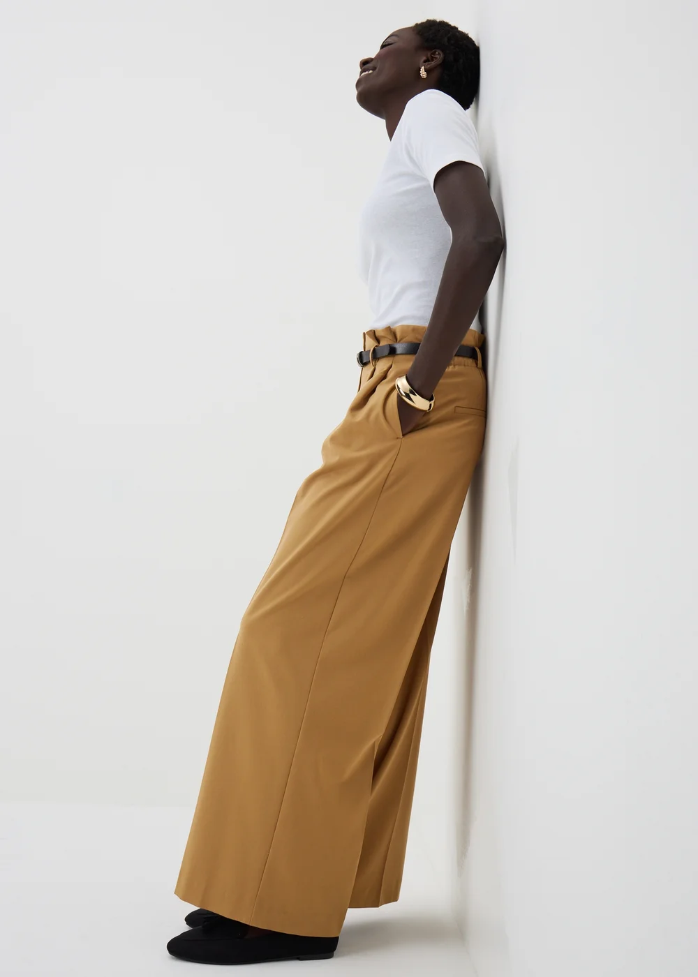 Camel Paperbag Wide Leg Trousers - 8/L29 Image 1