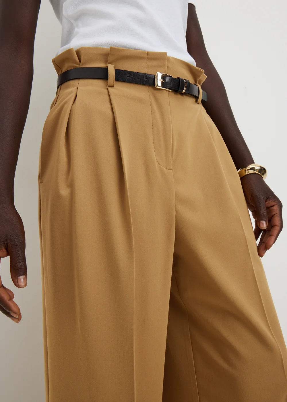 Camel Paperbag Wide Leg Trousers - 8/L29 Image 3