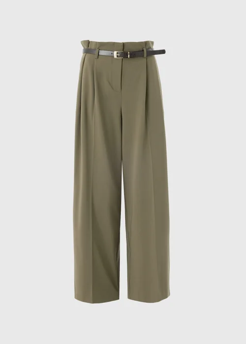 Khaki Paperbag Wide Leg Trousers - 8/L29 Image 4