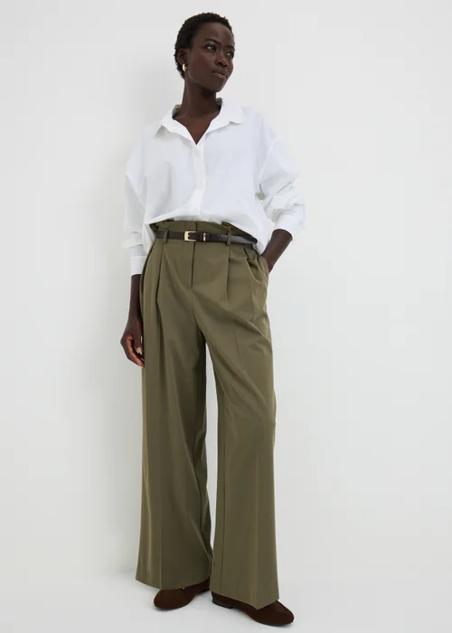 Khaki Paperbag Wide Leg Trousers - 8/L29 Image 1
