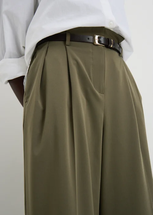 Khaki Paperbag Wide Leg Trousers - 8/L29 Image 3