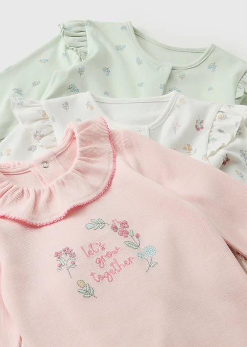 2 Pack Baby Multicolour Pretty Floral Sleepsuits (0-23mths) - 6-9 months Image 2