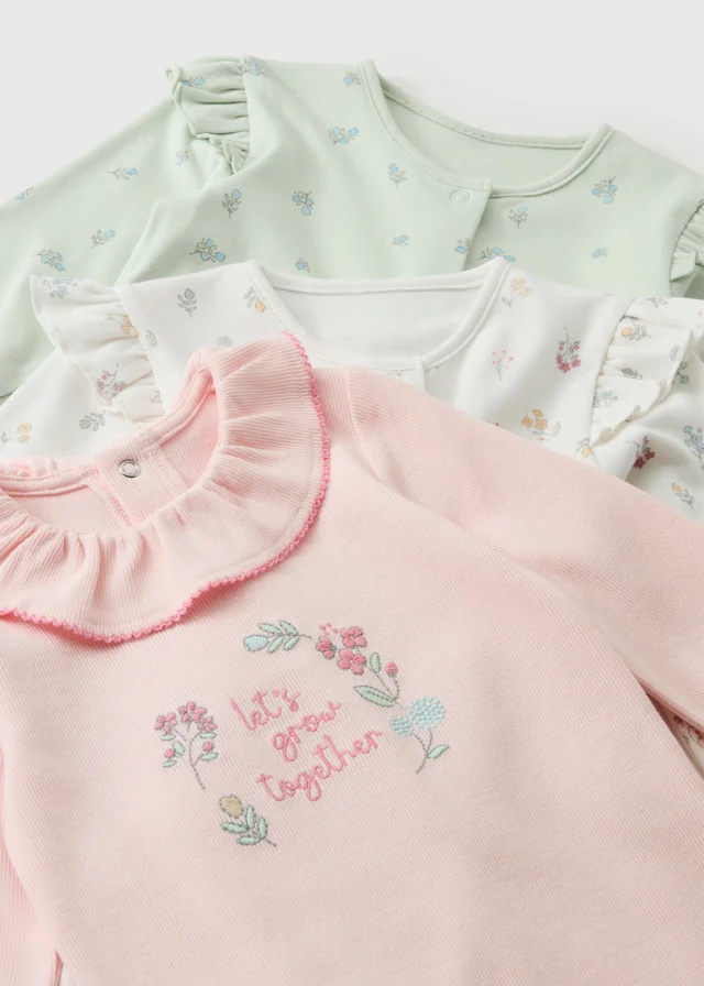 2 Pack Baby Multicolour Pretty Floral Sleepsuits (0-23mths)