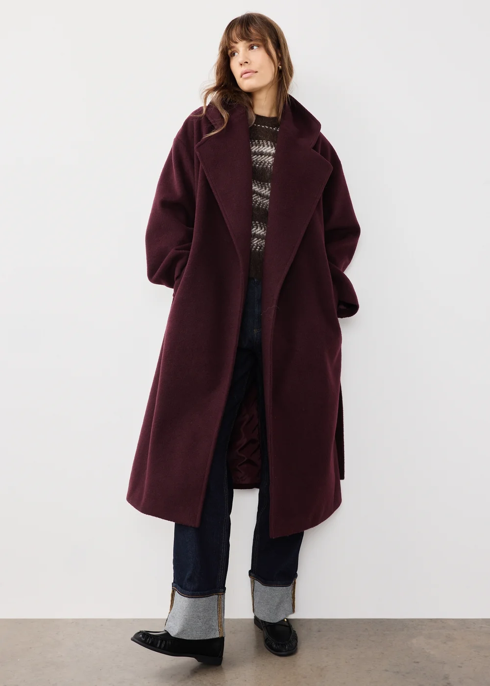 Burgundy Longline Wrap Coat - S Image 1